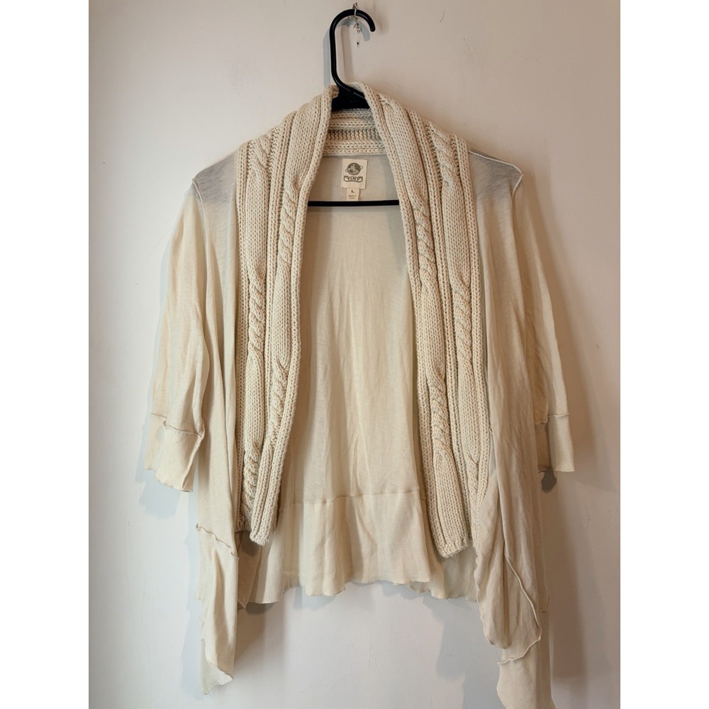 Anthropologie Tiny Waterfall Cardigan 1/2 Sleeve Ivory Large Patchwork Light